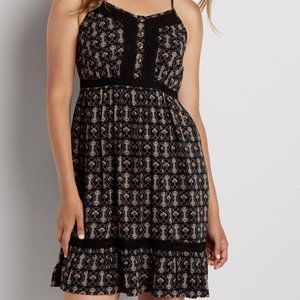 Navy Maurices Patterned Tiered Dress with Lace